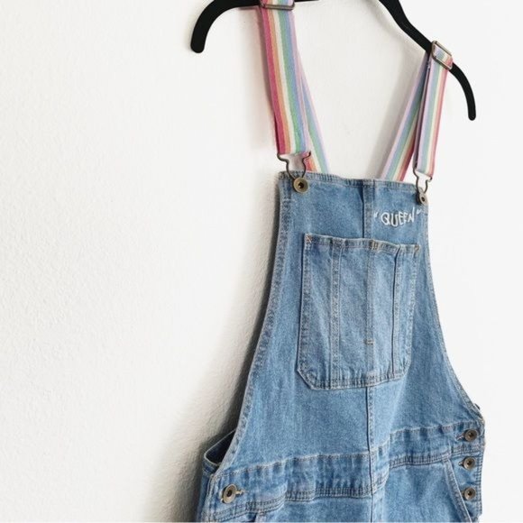 Pride Overalls Target Denim Rainbow Embroidered Shortalls Queen Graphic Small - Picture 9 of 16
